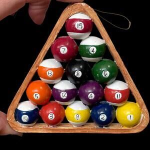 Vintage Pool Balls in Rack Ornament Billiards Hanging Christmas Tree Game Room